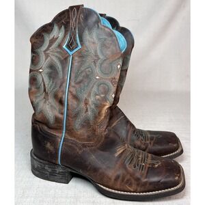 Ariat Tombstone Women's Boots Size 8.5B Square Toe Brown/Turquoise